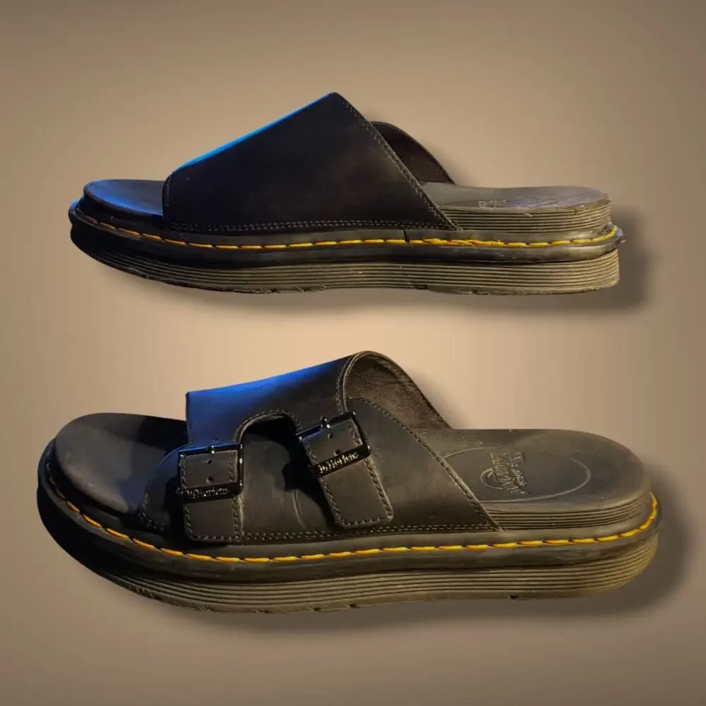 Size 12 Men's DR. MARTENS Dax Hydro Matte Black Leather Slide Sandals VGUC